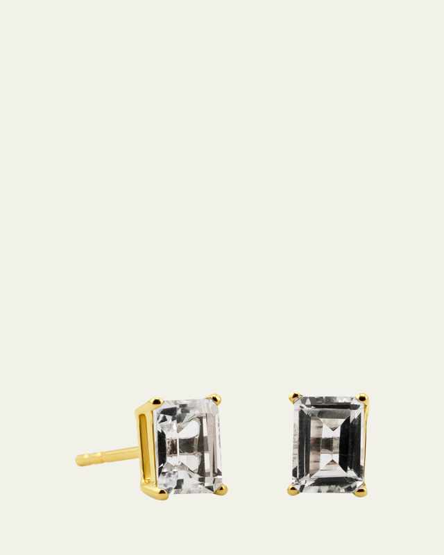 White Sapphire Birthstone Emerald-Cut Stud Earrings